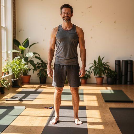 Uczestnicy skupieni na oddechu podczas sesji jogi.